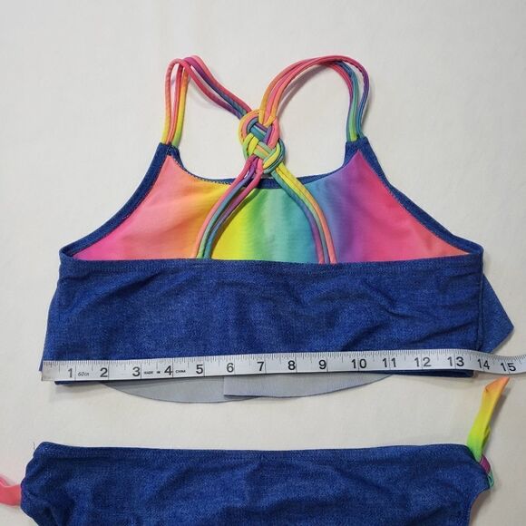 Nation Blue & Rainbow Crossed Braided Strap 2-pc Bikini Set Sz XL (14-16) - Picture 8 of 14